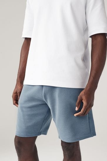 Blue Textured Zip Pocket Jersey Shorts