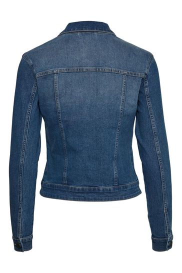Blue fitted denim jacket on sale