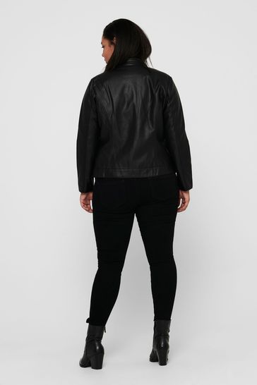 Collarless leather biker jacket clearance