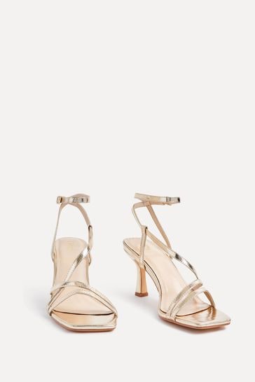 Linzi Gold Cassie Wide Fit Mid Heel Strappy Sandals With Ankle Strap