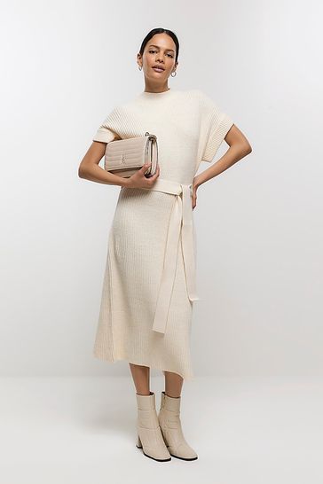 River Island Cream Roll Neck Midi Dress