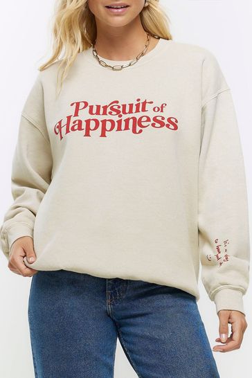 Buy River Island Cream Pursuit of Happiness Graphic Sweatshirt from the  Next UK online shop