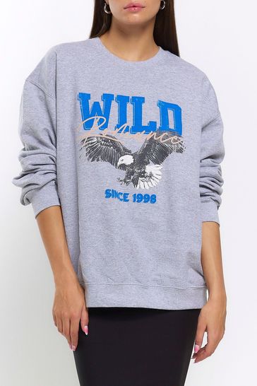 River Island Grey Wild Graphic Sweatshirt
