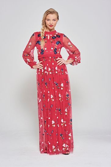 Frock & Frill Pink Embroidered Maxi Dress