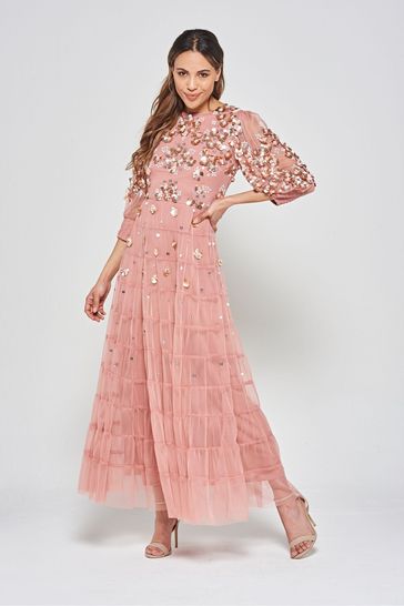 Frock and Frill Pink Embellished Maxi Dress