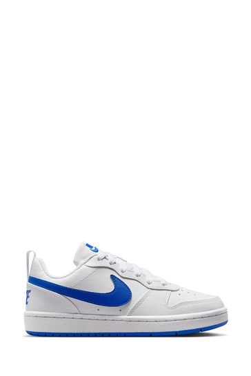 Nike White/Blue Youth Court Borough Bajo Recraft Trainers