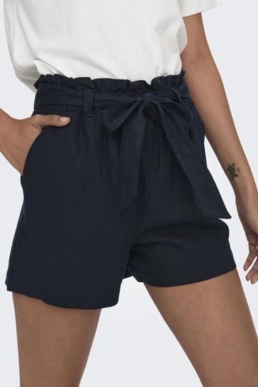 JDY Blue Linen Mix Tie Waist Shorts