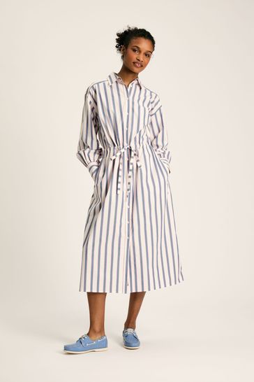 Joules Francesca Blue Printed Tie Waist Shirt Dress