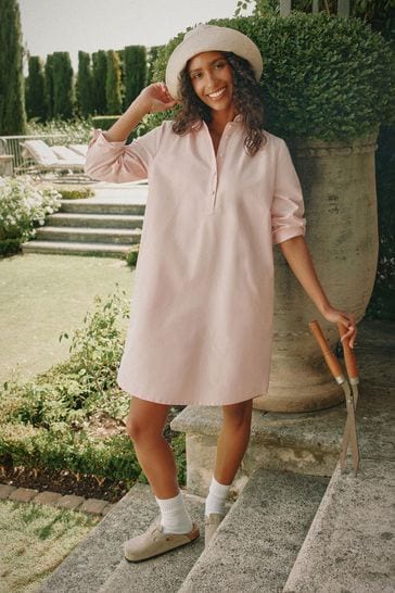 Joules Marlowe Pink Dress with Shirt/ Nehru Collar