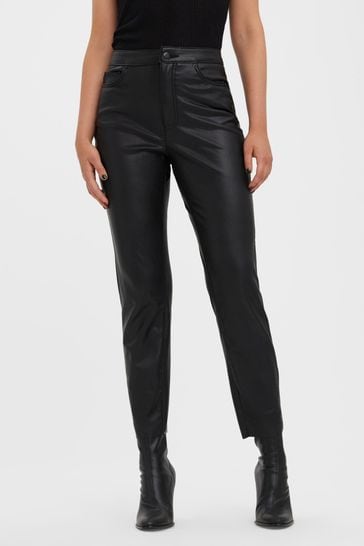 Lipsy London Women's Faux Leather Pants Black Coated Jeggings Size