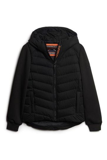 Buy Superdry Charcoal Black Hooded Storm Hybrid Padded Jacket from