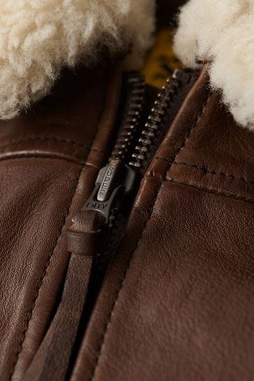 Borg collar outlet leather jacket