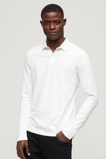 Superdry White Studios Long Sleeve Jersey Polo Shirt