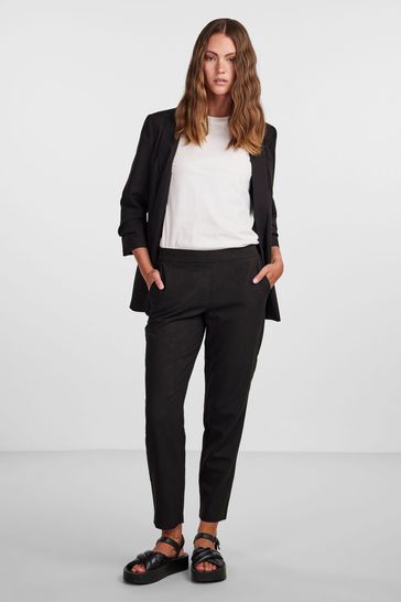 PIECES Black Slim Leg Trousers With Elasticated Waist