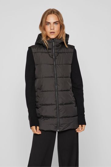 VILA Black Longline Padded Hood Gilet