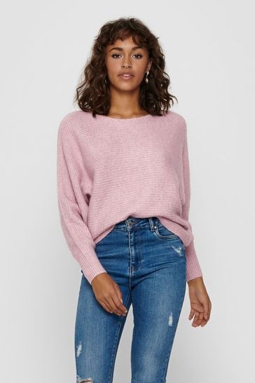 ONLY Pink Textured Batwing Loose Fit Knitted Jumper