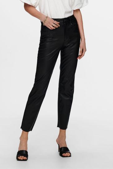 ONLY Black Tall High Waisted Faux Leather Workwear Trousers