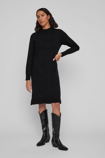 VILA Black High Neck Knitted Midi Dress