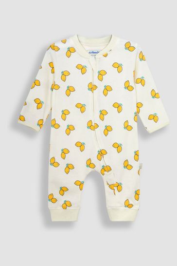 JoJo Maman Bébé Cream Lemon Printed Rib Footless Sleepsuit