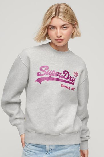 Superdry Grey Embellished Vintage Logo Crew Sweatshirt