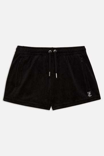 Juicy Couture Velour Black Shorts With Diamante Branding
