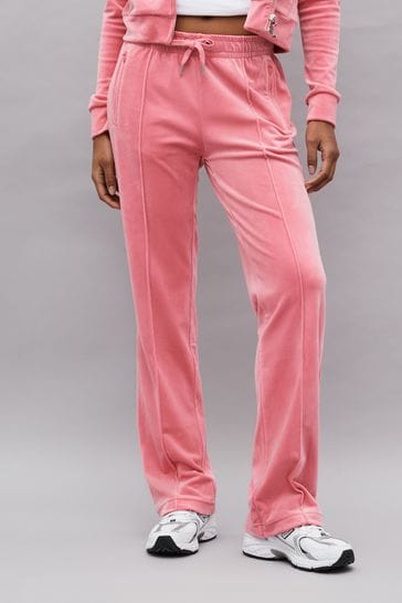 Juicy Couture Pink Velour Straight Leg Trackpants With Diamante Branding