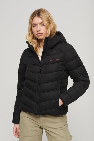 Superdry Black Hooded Microfibre Padded Jacket