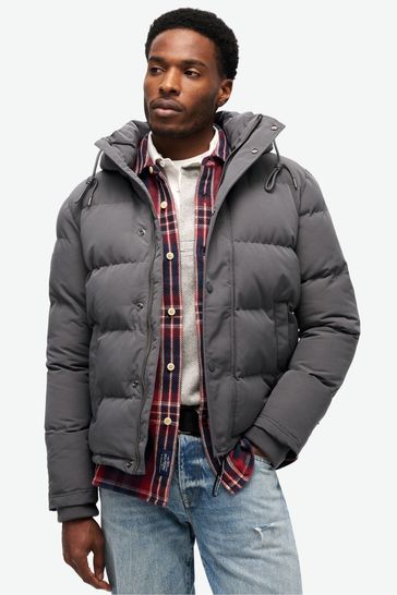 Superdry Grey Everest Hooded Puffer Jacket