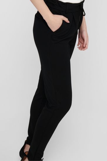 Buy ONLY Black Tie Waist Stretch Tapered Trousers from Next Luxembourg
