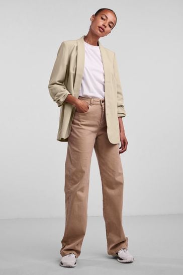 Cream ruched sleeve blazer discount