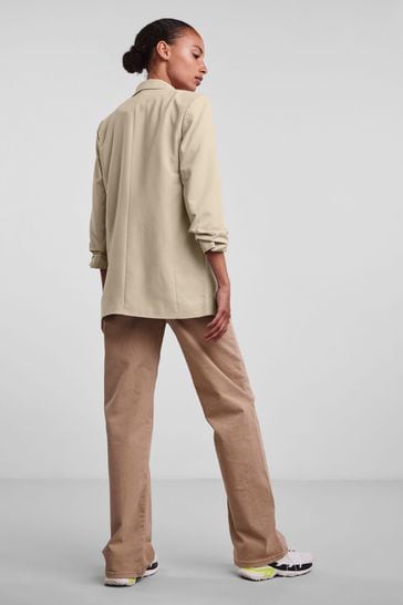 PIECES Cream Ruched Sleeve Blazer