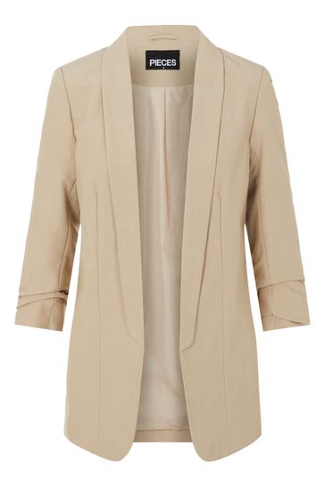 Cream ruched sleeve blazer outlet