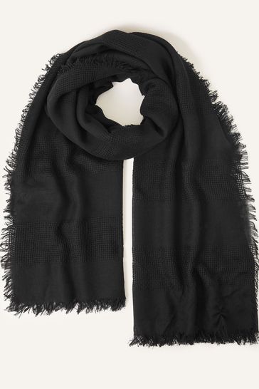 Accessorize Waffle Stripe Textured Black Scarf