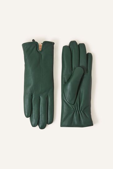 Buy Accessorize Green Faux Fur Lined Leather Gloves from Next