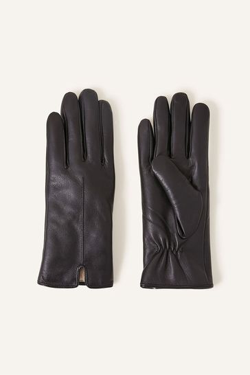 Accessorize Black Faux Fur-Lined Leather Gloves