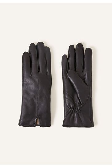 Accessorize Black Faux Fur-Lined Leather Gloves