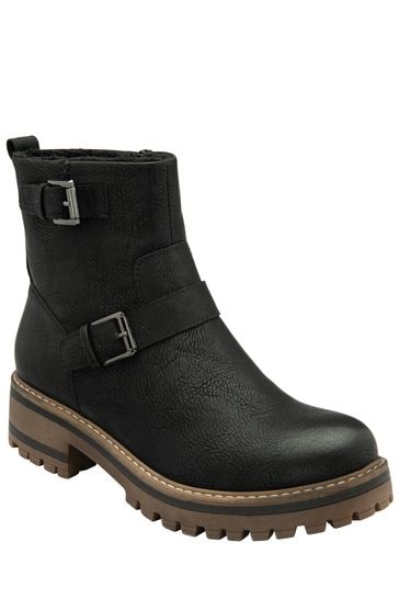 Lotus Black Zip-Up Ankle Boots