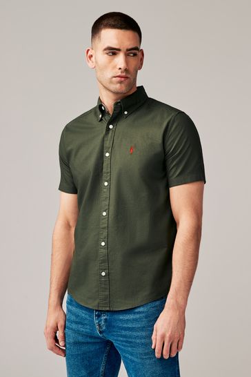 Dark Green Regular Fit Short Sleeve Oxford Shirt