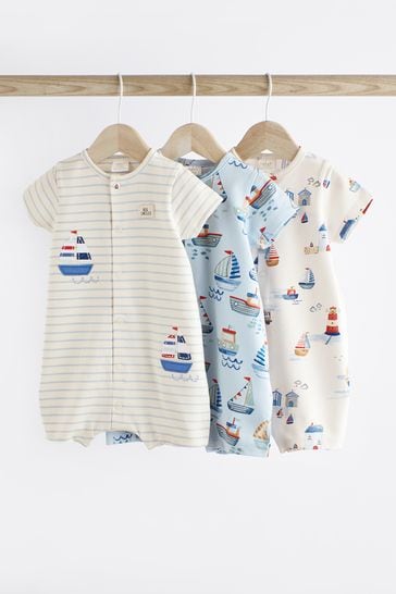 Blue Boat Baby Jersey Rompers 3 Pack