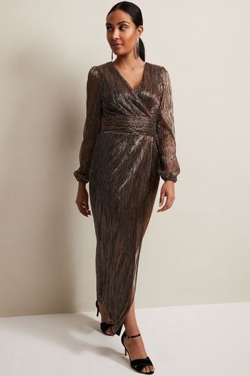 Phase Eight Gold Metallics Petite Brielle Bronze Shimmer Maxi Dress