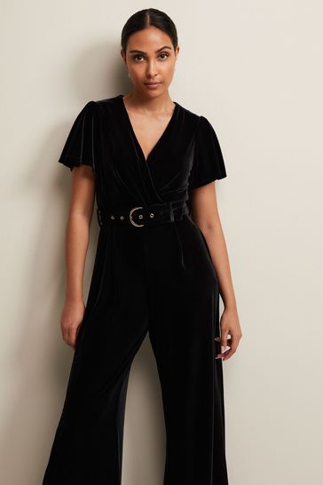 Buy Phase Eight Petite Holly Black Velvet Black Jumpsuit from Next
