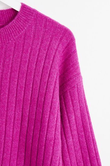 Buy Oliver Bonas Magenta Pink Button Down Ribbed Knitted Jumper