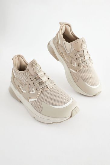 Stone Neutral Elastic Lace Trainers