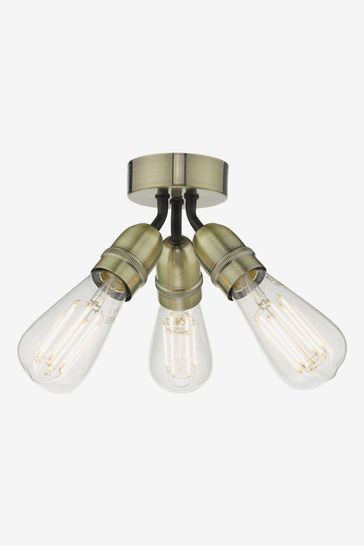 Dar Lighting Antique Brass Yao 3 Light Flush Ceiling Light