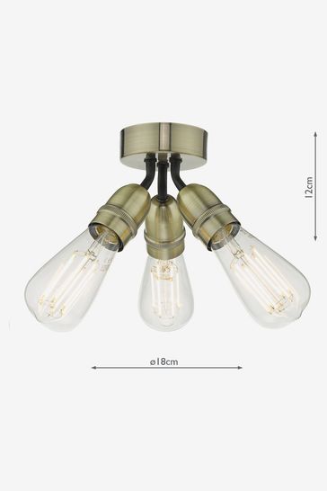 Dar Lighting Antique Brass Yao 3 Light Flush Ceiling Light