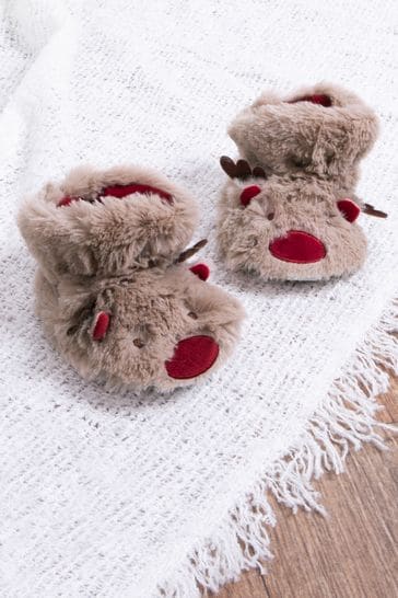 Totes Brown & Red Novelty Bootie Childrens Slippers