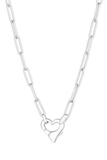 Simply Silver Sterling Silver Tone 925 Open Heart Closure Necklace