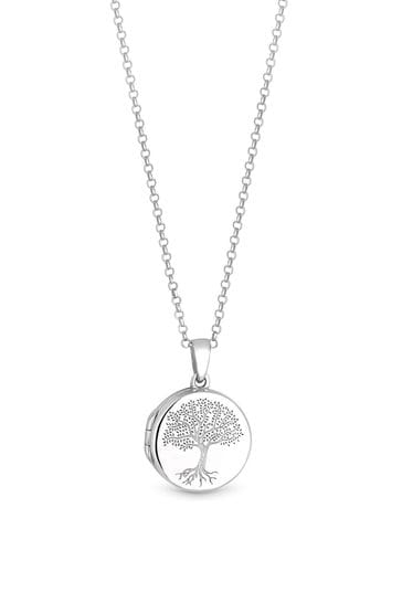 Simply Silver Sterling Silver Tone 925 Embossed Tree of Love Locket Necklace