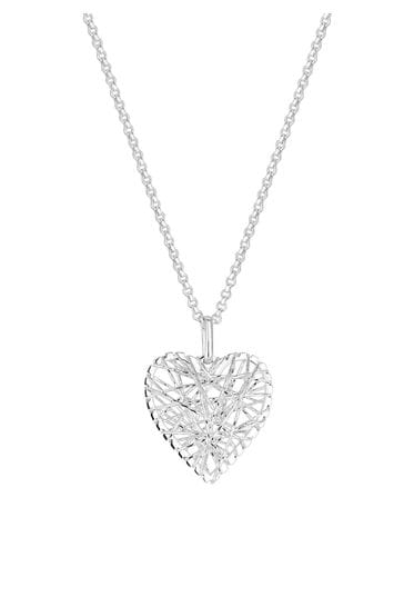 Simply Silver Sterling Silver Tone 925 Diamond Cut Mesh Wrap Heart Necklace