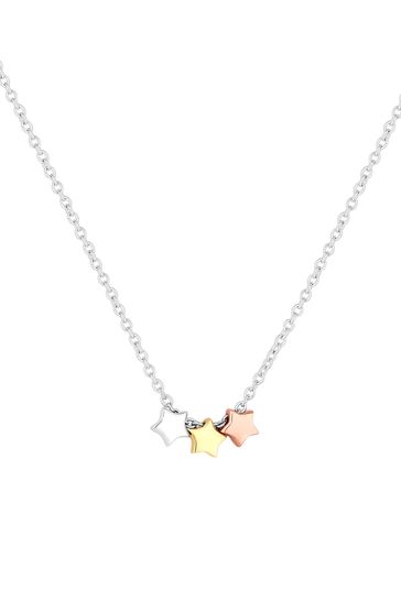 Simply Silver Sterling Silver Tone 925 Tri Tone Triple Star Necklace - Gift Boxed